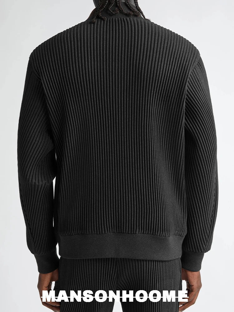 Miyake Pleated Homme Plisse Single Breasted Cardigan Ribbed Jacket Men