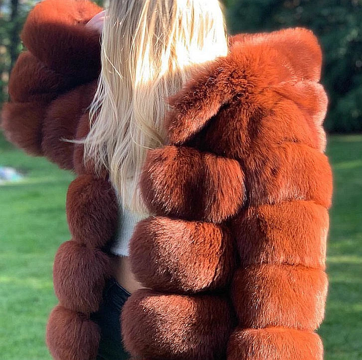 Fur Coat Women's Winter Coats Overcoat Female Fur Jackets For Women Long Sleeves Hood womans Real fur coats Real Fur Clothing