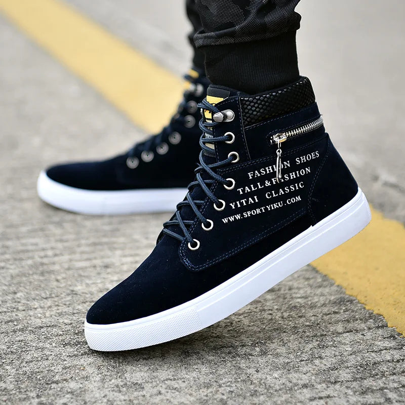 Spring High Top Men Shoes Luxury Leather Men's Sneaker Fashion Lace-up Ankle Boots Comfortable Mens tennis Shoes Plus Size 38-48