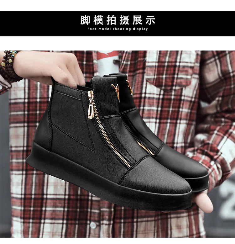 High Top Casual Shoes for Men Brand Ankle Boots Fashion White Men Skateboard Shoes Luxury Platform Sport Shoes Leather Men Boots