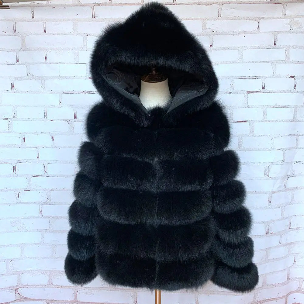 Fur Coat Women's Winter Coats Overcoat Female Fur Jackets For Women Long Sleeves Hood womans Real fur coats Real Fur Clothing