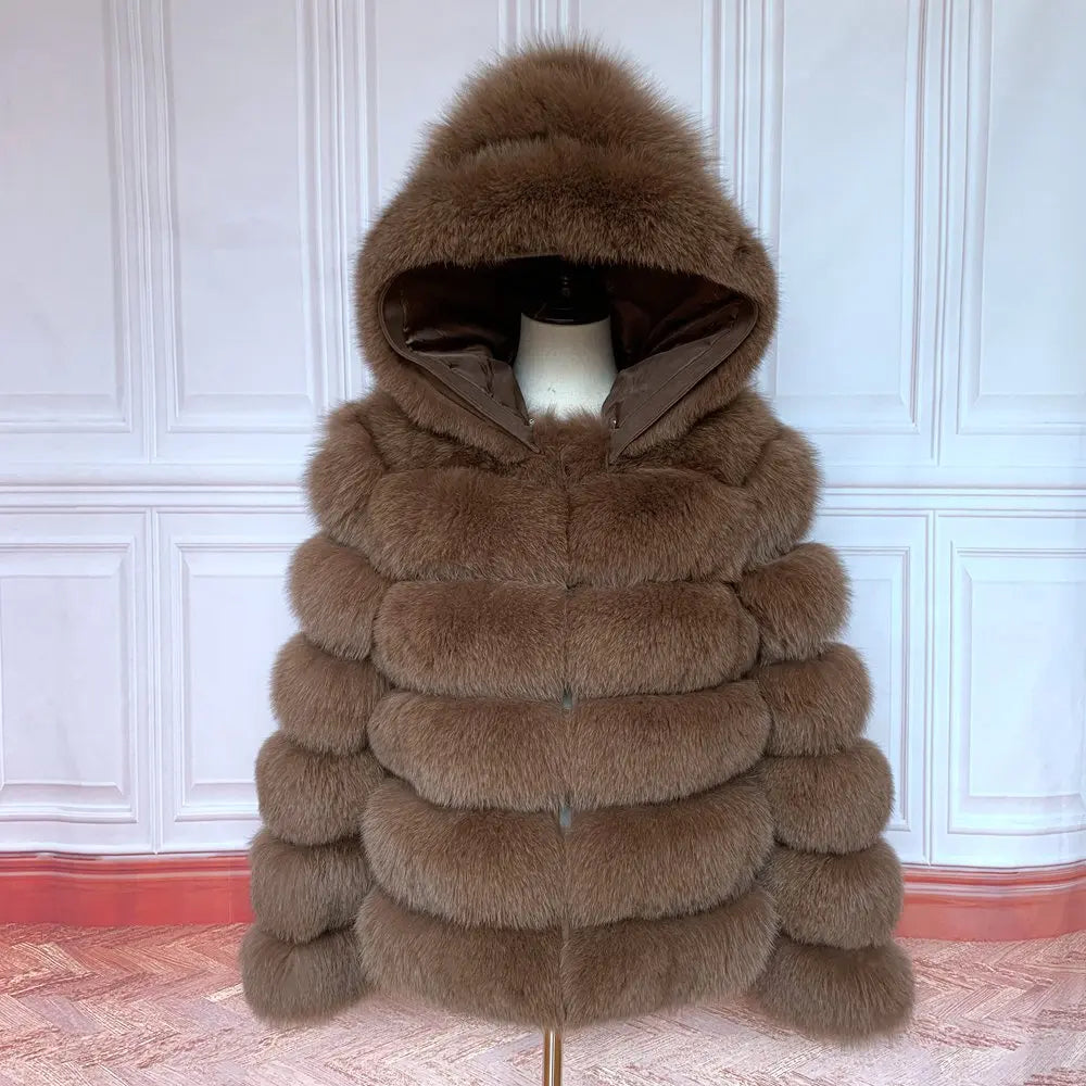 Fur Coat Women's Winter Coats Overcoat Female Fur Jackets For Women Long Sleeves Hood womans Real fur coats Real Fur Clothing