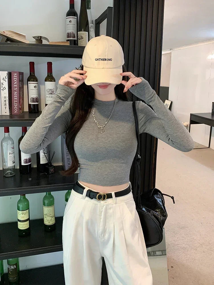 Women Casual Long Sleeve T-Shirts Spring Autumn Solid Slim Fit Pullovers Tees Shirts Female Streetwear Base Tees Tops Casual