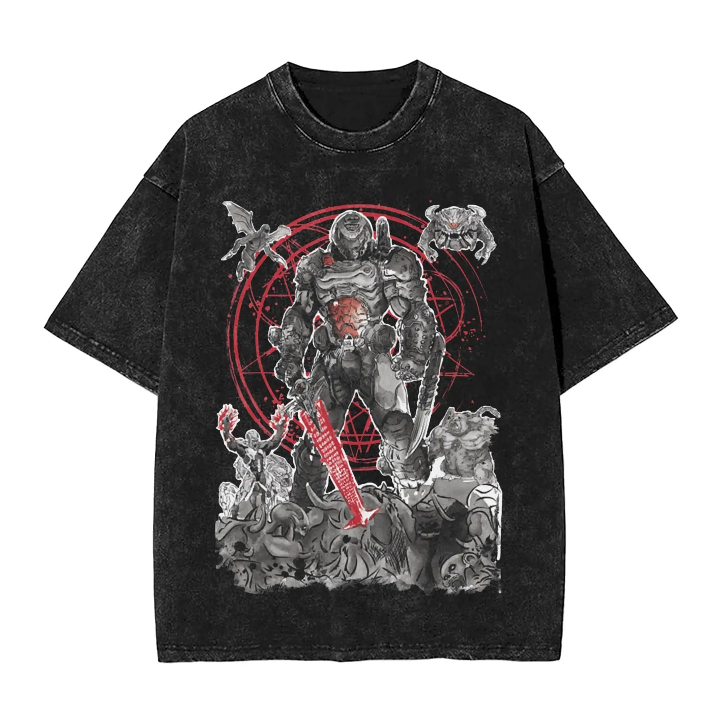 Dark Game Cartoon Fashion Series Washed Printing New Men's T-shirt Fashionable Men's Pattern T-shirt