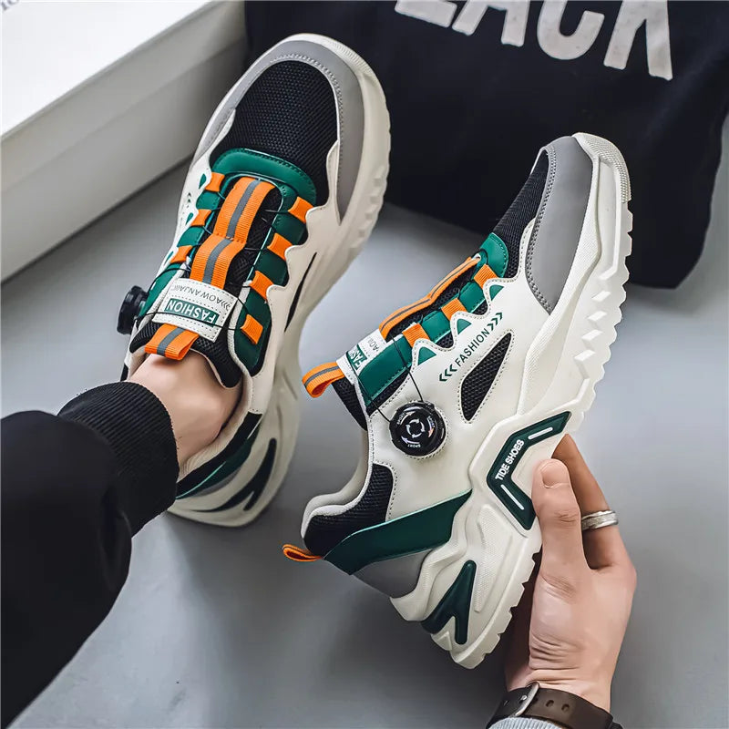 Men's Korean rotating buckle trendy casual sports shoes four season soft soled non slip outdoor running shoes student sneakers