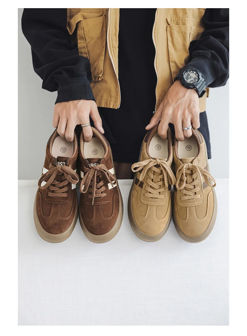 Vintage Brown Man Sneakers Suede Leather Men's Skateboard Shoes Comfort Lace-up Men Skate Sneakers Thick Sole Casual Board Shoes