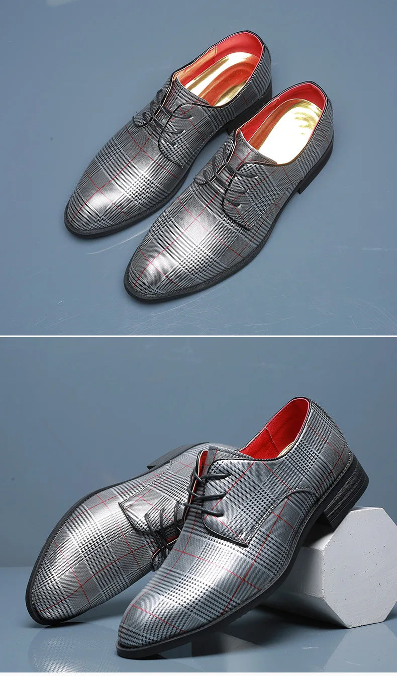 Luxury Men Dress Shoes Leather Shoes Designer Striped Patten Men Formal Shoes Italian Oxfords Pointed Toe Wedding Shoe Barber