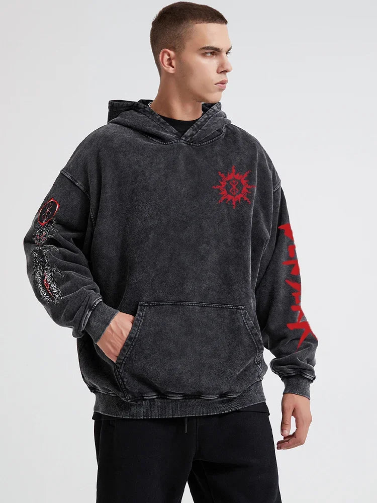 custom Wash Hoodies Men Women Vintage Black 100% Cotton Gothic Sweatshirts Casual Pullover Hip Hop Y2K Sportswear