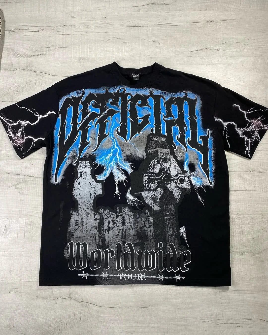 Affliction Men's Skull Graphic T-shirt Vintage American Style Distressed Print Rock Tee High Street Hip-Hop Cotton Couple Tops