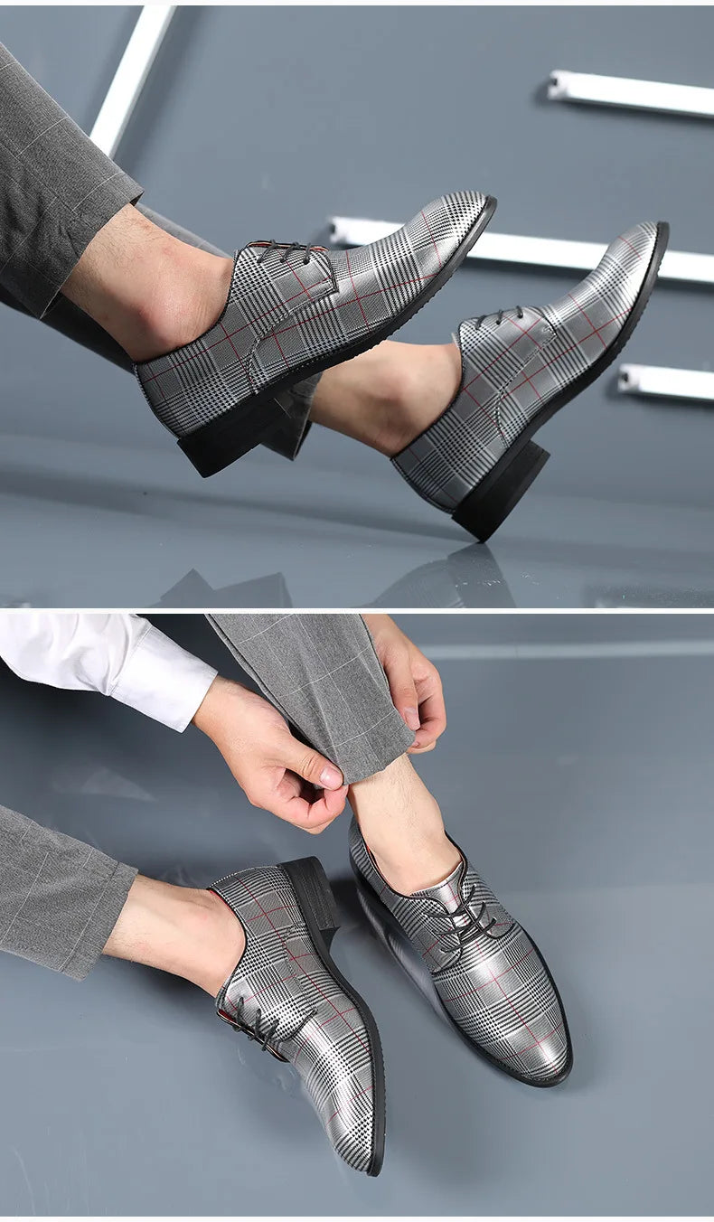 Luxury Men Dress Shoes Leather Shoes Designer Striped Patten Men Formal Shoes Italian Oxfords Pointed Toe Wedding Shoe Barber