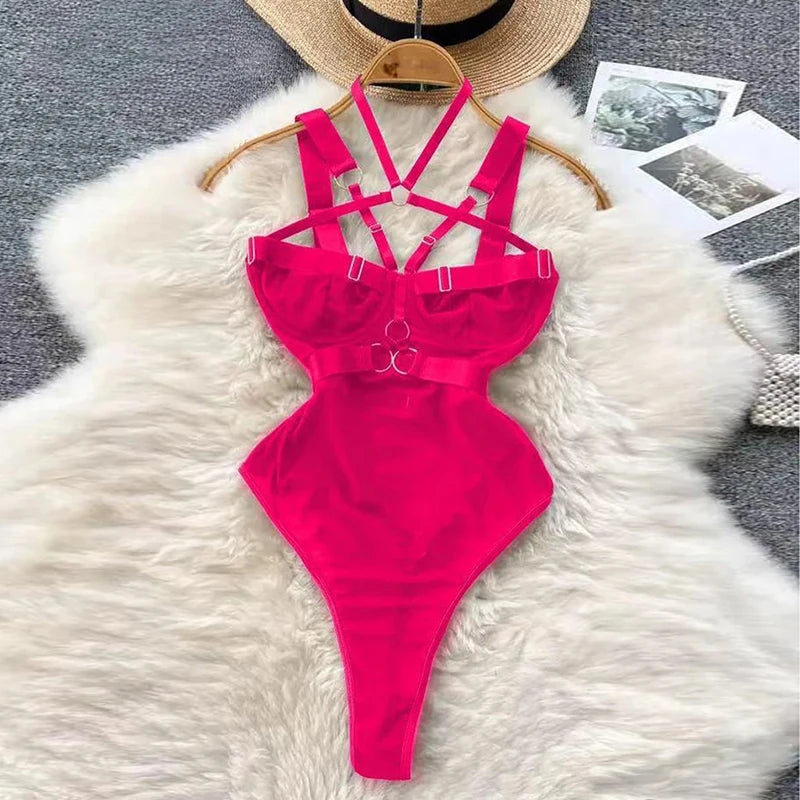 Cute Gray Rabbit Ear Hood Top Sexy Backless Slim Fit Bodysuit Zip Sleeveless Women Sexy Erotic Lingerie Bunny Cosplay Playsuit