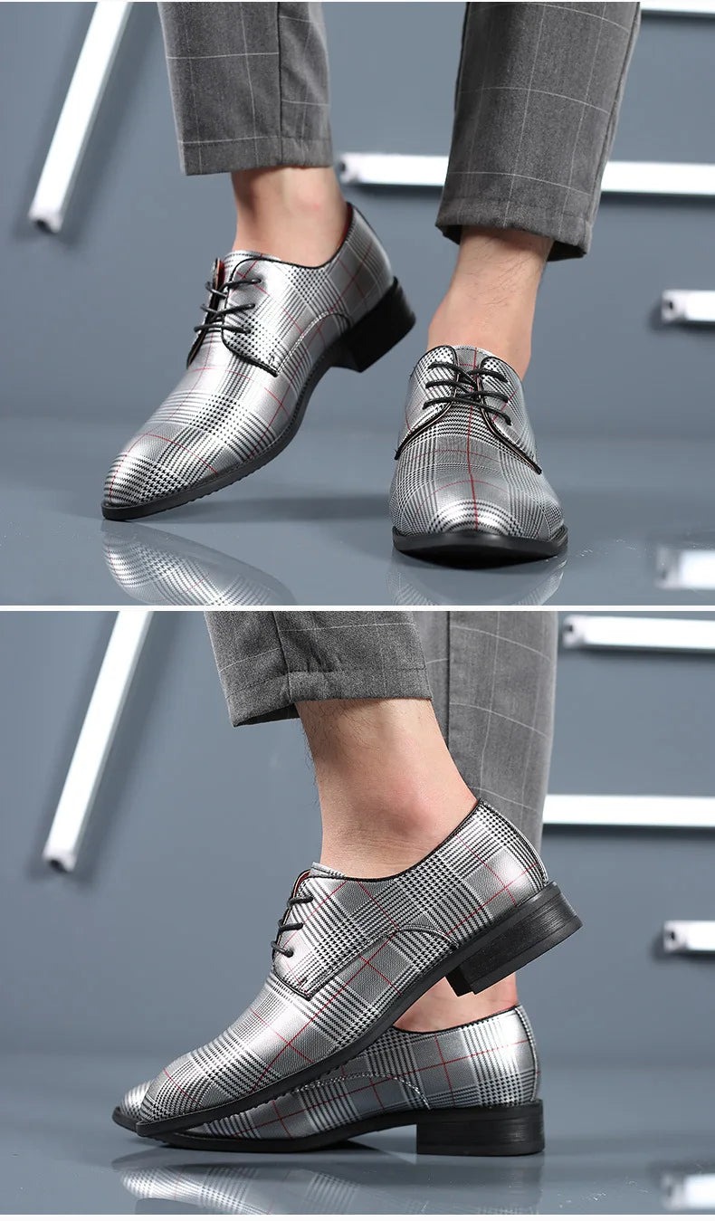 Luxury Men Dress Shoes Leather Shoes Designer Striped Patten Men Formal Shoes Italian Oxfords Pointed Toe Wedding Shoe Barber