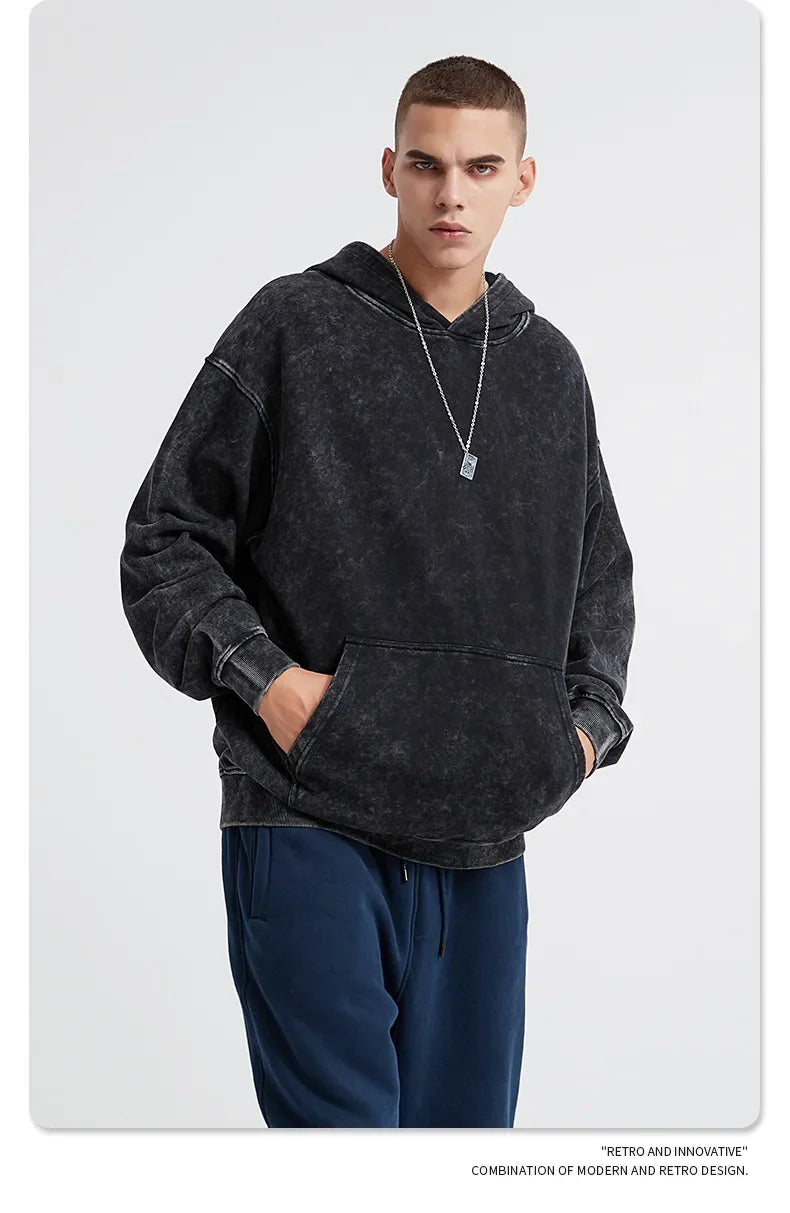 custom Wash Hoodies Men Women Vintage Black 100% Cotton Gothic Sweatshirts Casual Pullover Hip Hop Y2K Sportswear