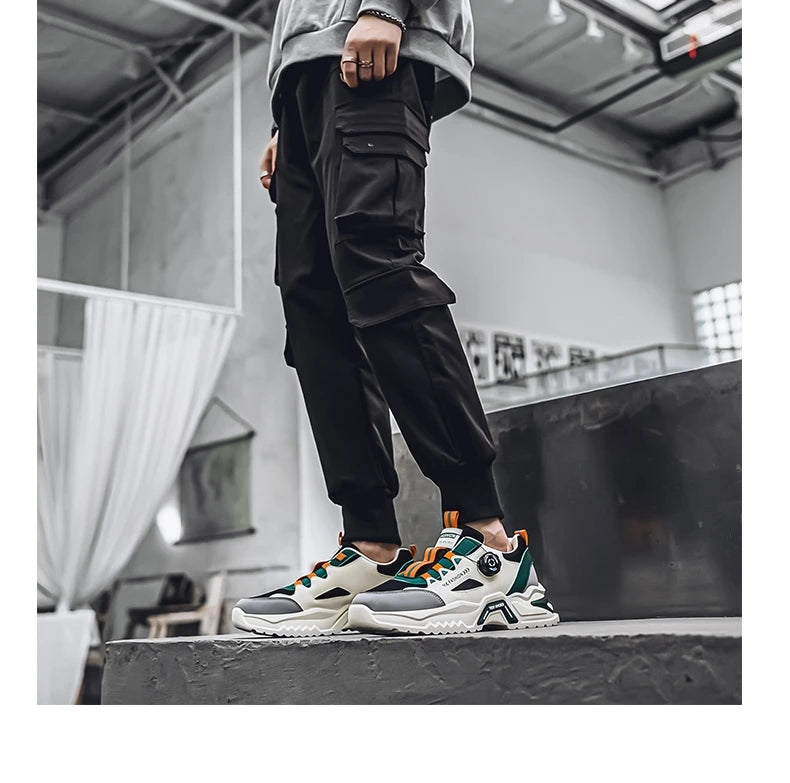 Men's Korean rotating buckle trendy casual sports shoes four season soft soled non slip outdoor running shoes student sneakers