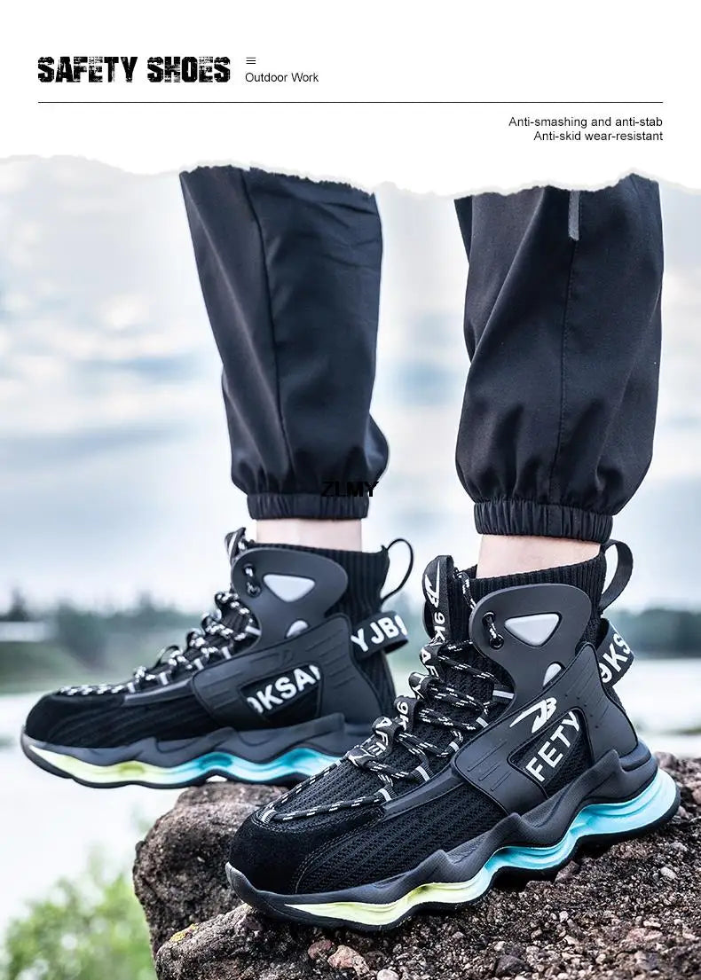 New Design Safety Shoes Men Work Sneaker Steel Toe Shoes Puncture Proof High Top Work Safety Boots Male Lightweight Work Shoes