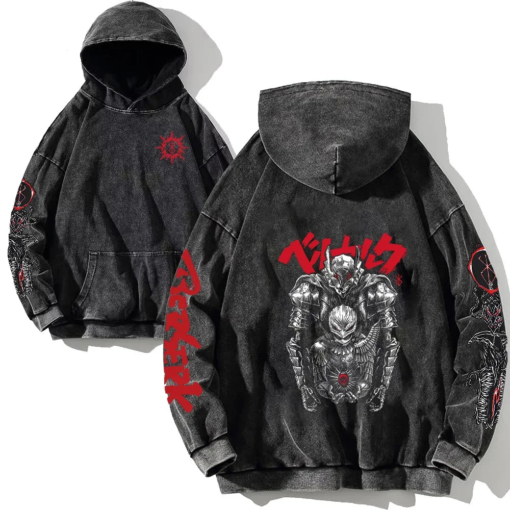 custom Wash Hoodies Men Women Vintage Black 100% Cotton Gothic Sweatshirts Casual Pullover Hip Hop Y2K Sportswear