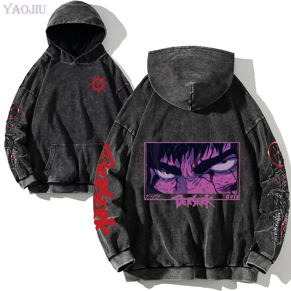 custom Wash Hoodies Men Women Vintage Black 100% Cotton Gothic Sweatshirts Casual Pullover Hip Hop Y2K Sportswear