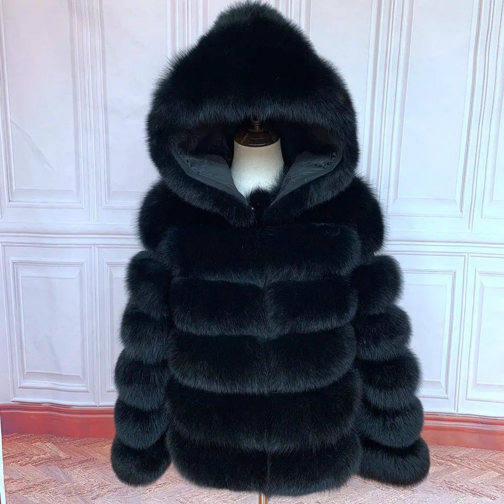 Fur Coat Women's Winter Coats Overcoat Female Fur Jackets For Women Long Sleeves Hood womans Real fur coats Real Fur Clothing