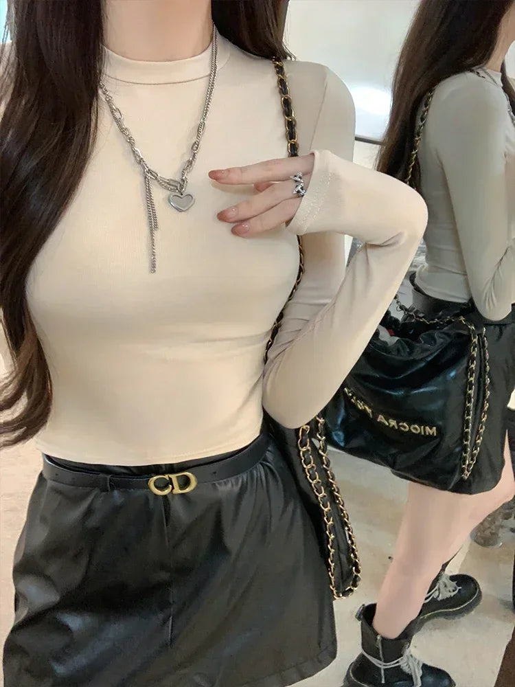 Women Casual Long Sleeve T-Shirts Spring Autumn Solid Slim Fit Pullovers Tees Shirts Female Streetwear Base Tees Tops Casual