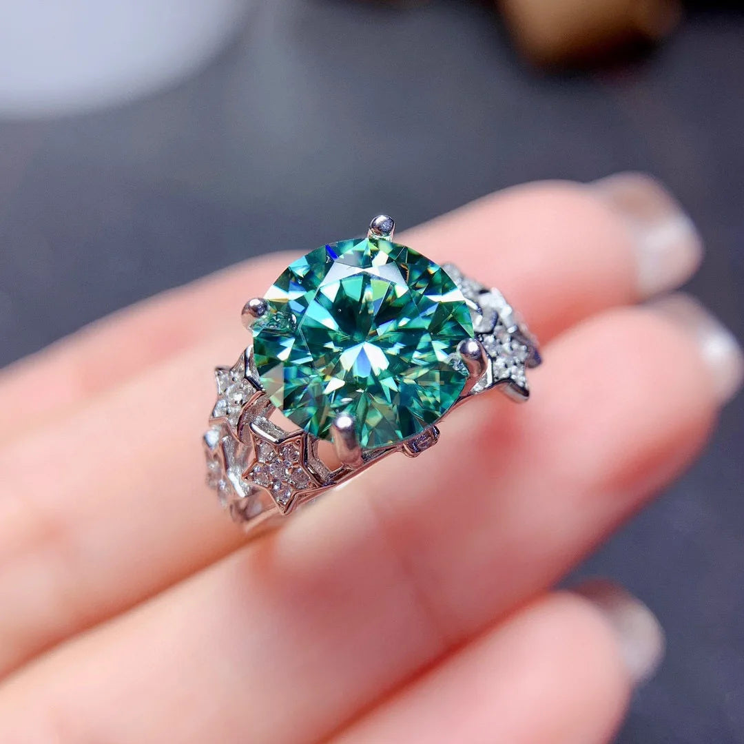 Luxury 5 Carats Silver Color Created Green Blue Imitated Moissanite Gemstone Adjustable Rings For Women Jewelry Engagement Gifts