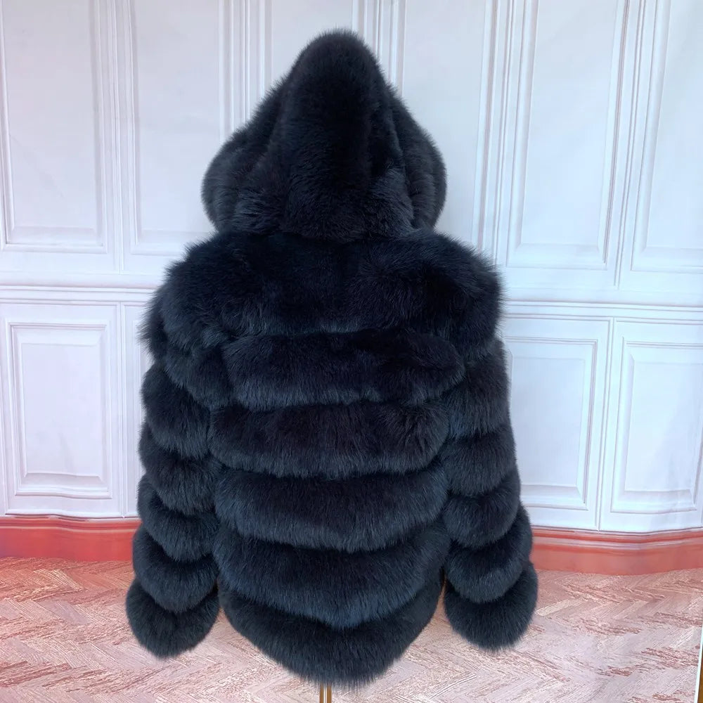 Fur Coat Women's Winter Coats Overcoat Female Fur Jackets For Women Long Sleeves Hood womans Real fur coats Real Fur Clothing