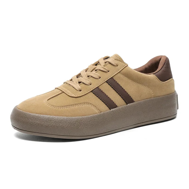 Vintage Brown Man Sneakers Suede Leather Men's Skateboard Shoes Comfort Lace-up Men Skate Sneakers Thick Sole Casual Board Shoes