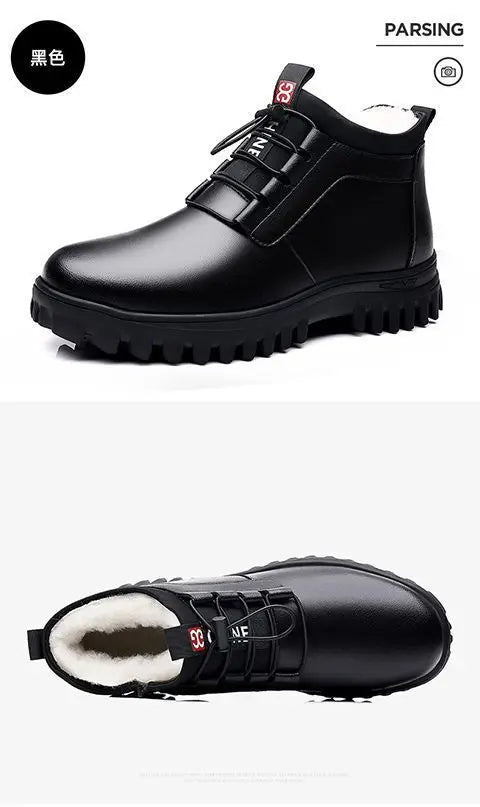 Men's winter warm cotton shoes Outdoor non slip thick leather boots New Fashion Plush Comfortable Shoe Casual Snow Boots male