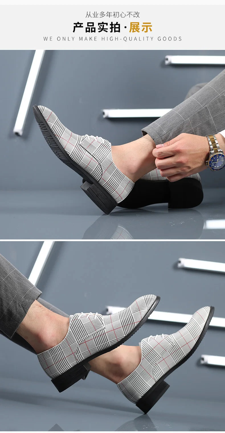 Luxury Men Dress Shoes Leather Shoes Designer Striped Patten Men Formal Shoes Italian Oxfords Pointed Toe Wedding Shoe Barber