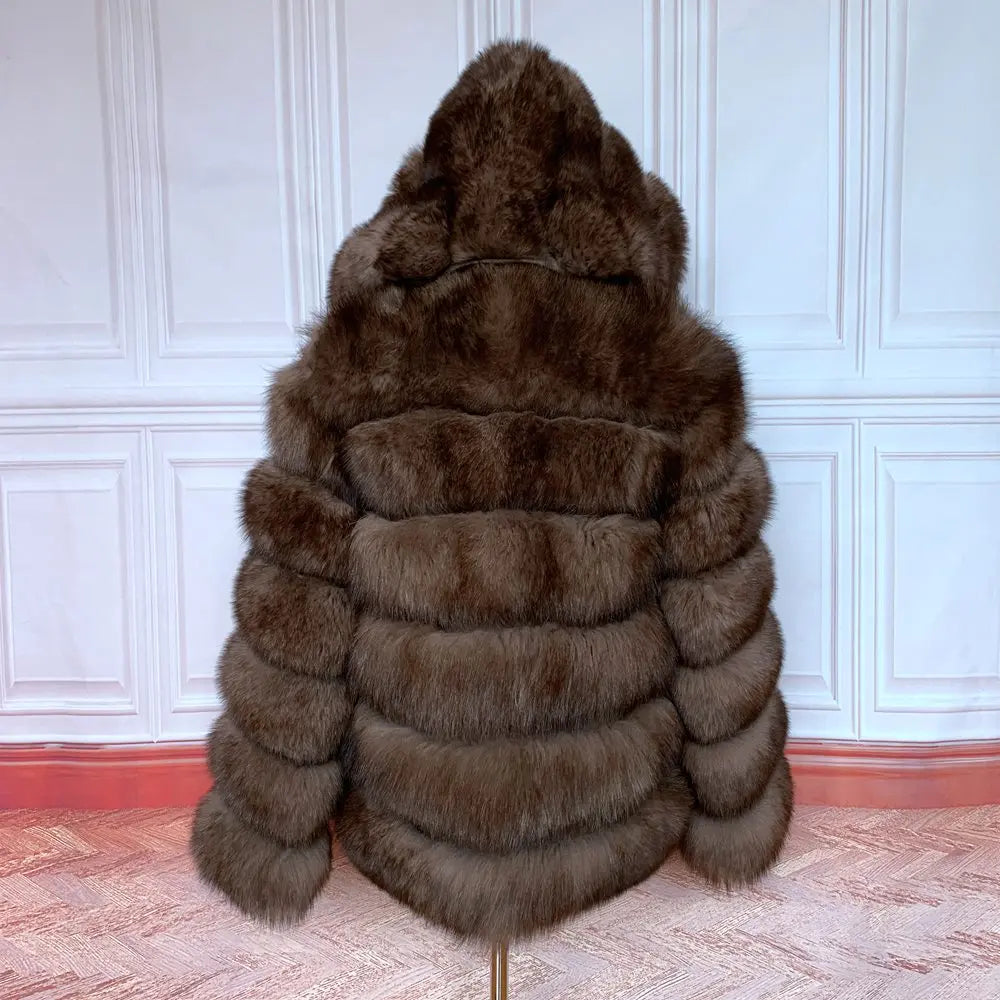 Fur Coat Women's Winter Coats Overcoat Female Fur Jackets For Women Long Sleeves Hood womans Real fur coats Real Fur Clothing