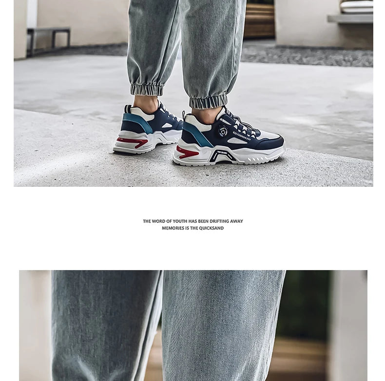 Men's Korean rotating buckle trendy casual sports shoes four season soft soled non slip outdoor running shoes student sneakers