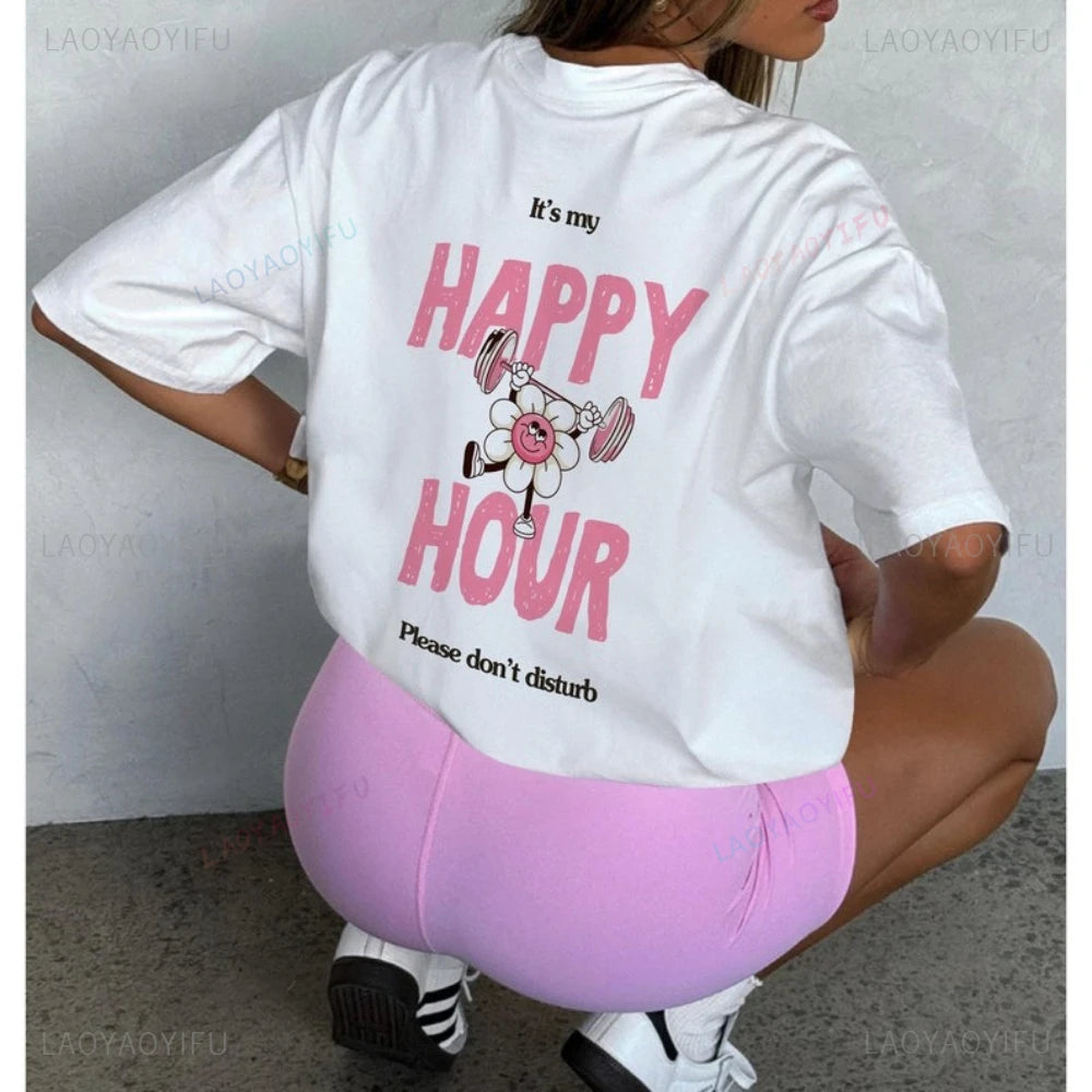 My Happy Hour Gym Edition Woman T-Shirt Gym Girl Pilates Girl Healthy Lifestyle Regular Fit T-Shirt Gift for Her Gym Outfit