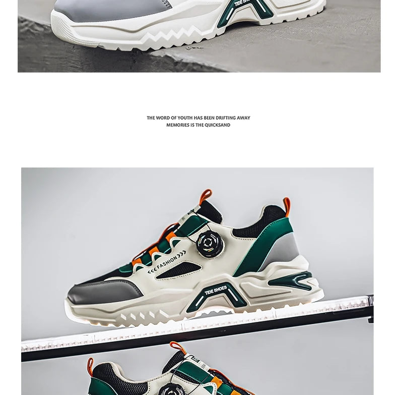 Men's Korean rotating buckle trendy casual sports shoes four season soft soled non slip outdoor running shoes student sneakers