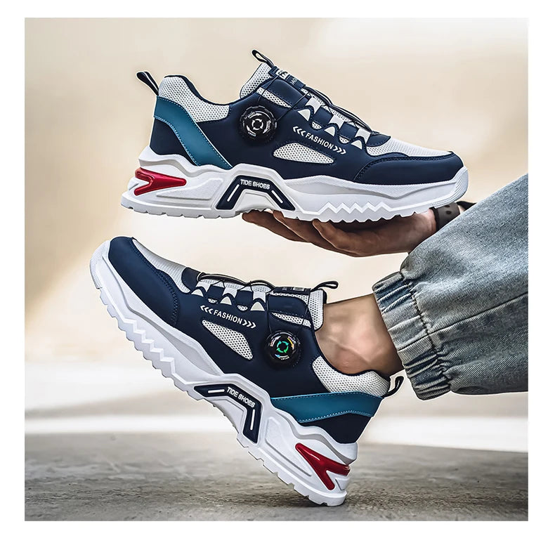 Men's Korean rotating buckle trendy casual sports shoes four season soft soled non slip outdoor running shoes student sneakers