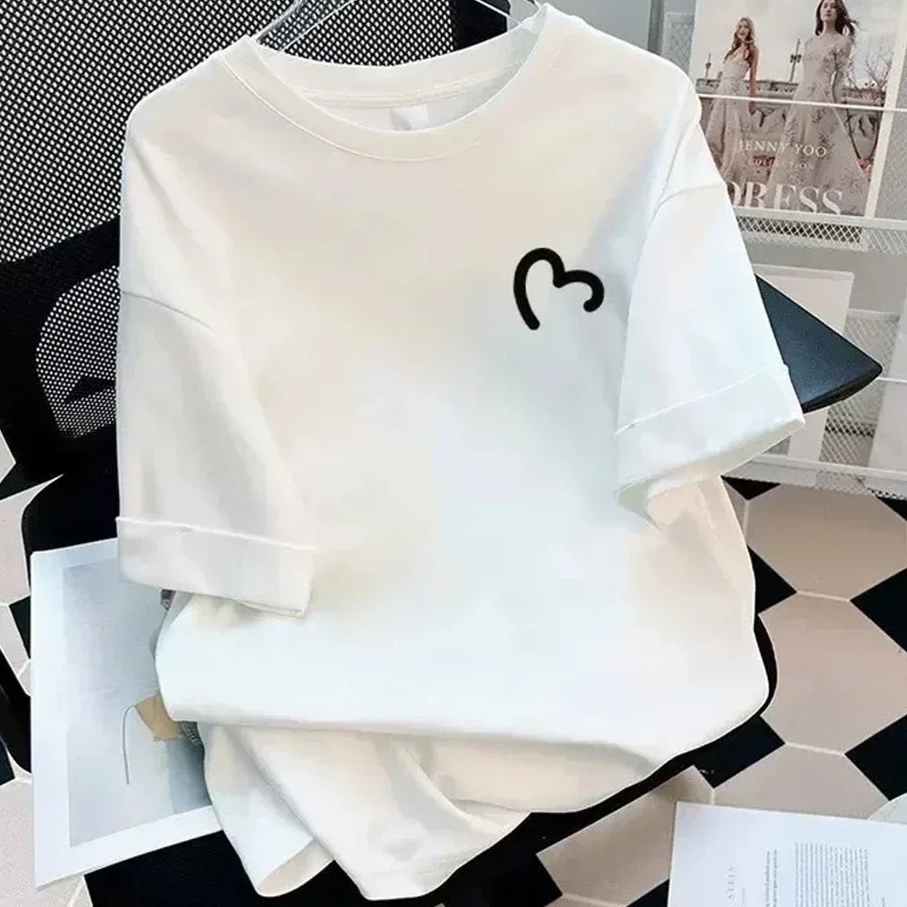 Fashion Summer Women T-shirt Harajuku Funny White Short Sleeve T Shirt Female Casual Unisex Round NeckStreetwear Y2k Clothes Top