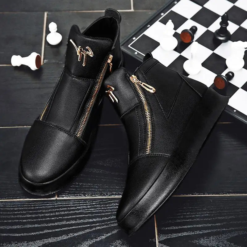 High Top Casual Shoes for Men Brand Ankle Boots Fashion White Men Skateboard Shoes Luxury Platform Sport Shoes Leather Men Boots