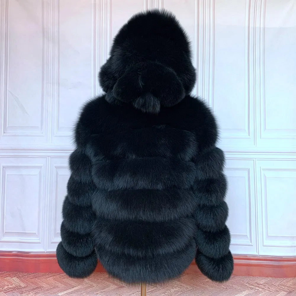Fur Coat Women's Winter Coats Overcoat Female Fur Jackets For Women Long Sleeves Hood womans Real fur coats Real Fur Clothing