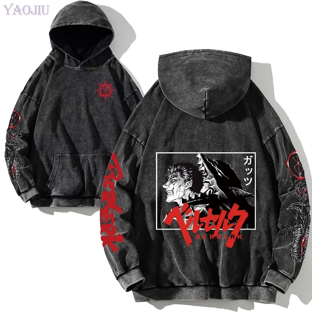 custom Wash Hoodies Men Women Vintage Black 100% Cotton Gothic Sweatshirts Casual Pullover Hip Hop Y2K Sportswear