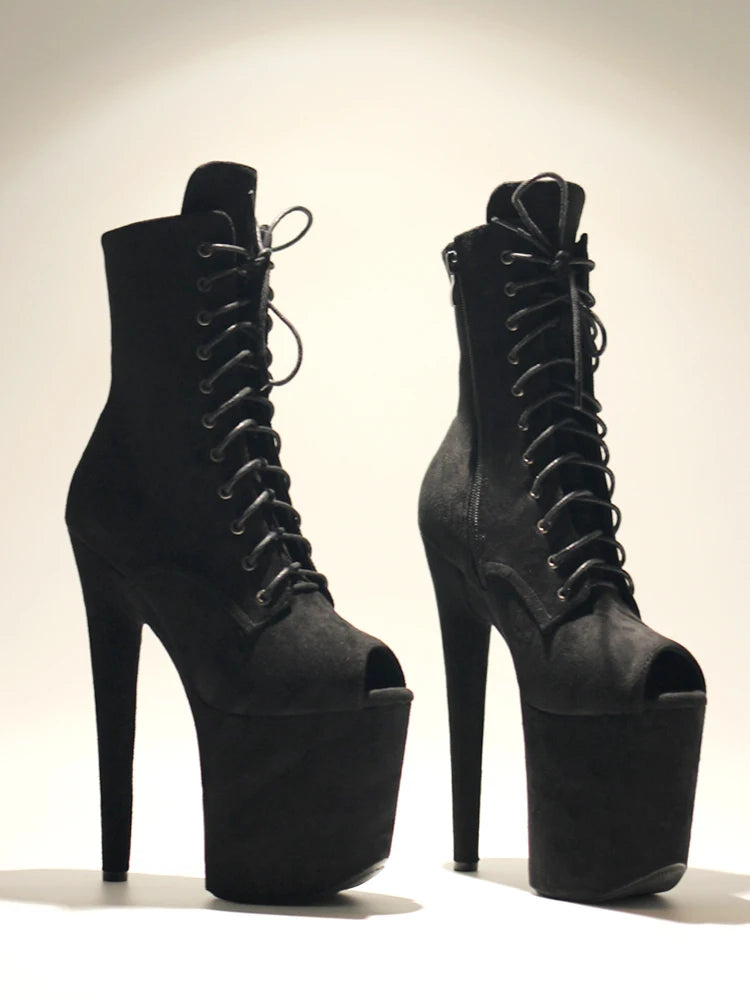 8"Heel 4"Platform Extreme Pole Dance Lace-Up FlannelAnkle Boots In Stock Fast Shipping Size36-43
