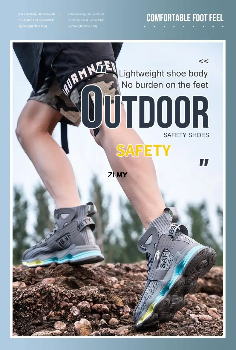 New Design Safety Shoes Men Work Sneaker Steel Toe Shoes Puncture Proof High Top Work Safety Boots Male Lightweight Work Shoes