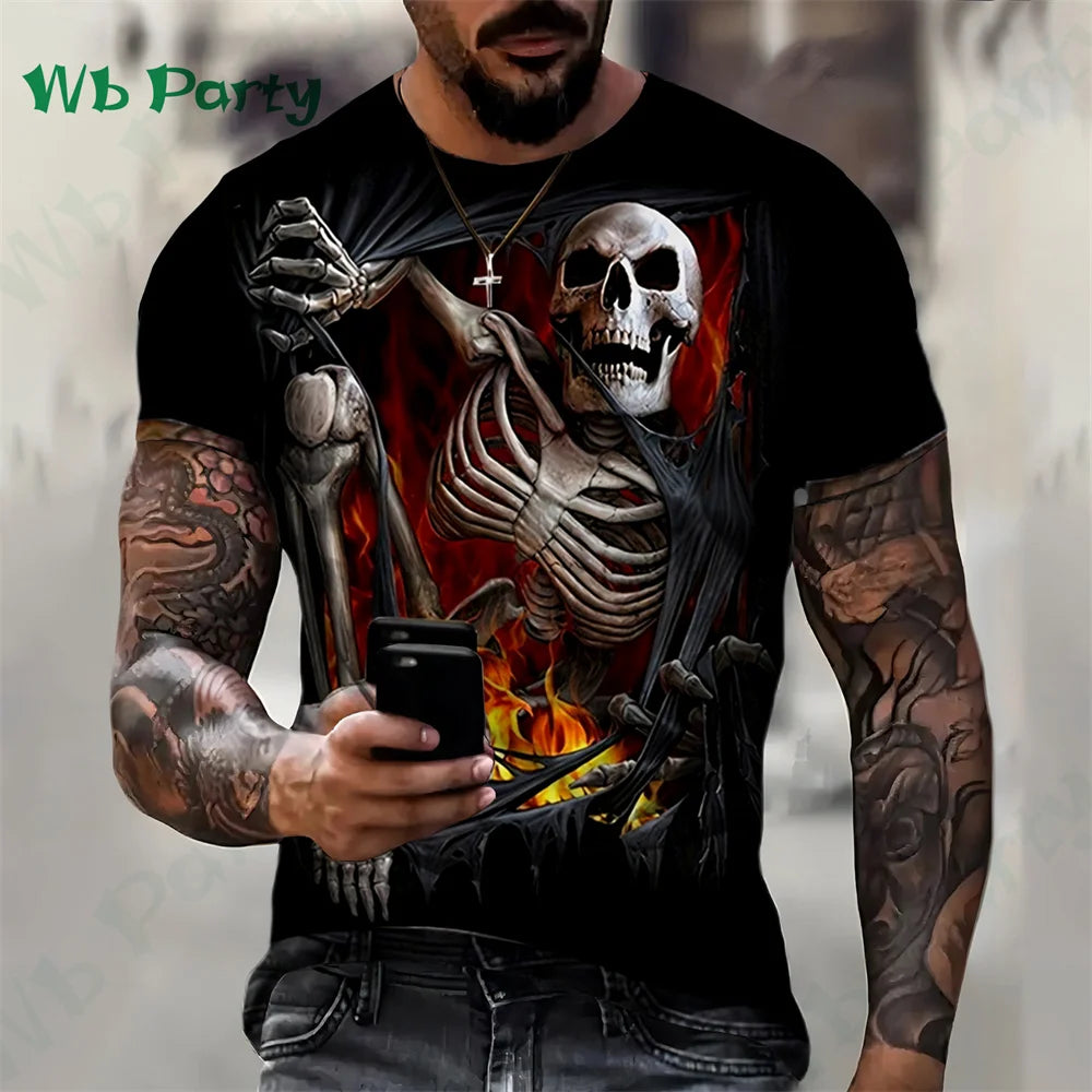 Oversize T-shirts Skull Print Compression Shirt Skull Graphic T shirts Men's Summer Clothes Oversize T-shirt Oversized T-shirt