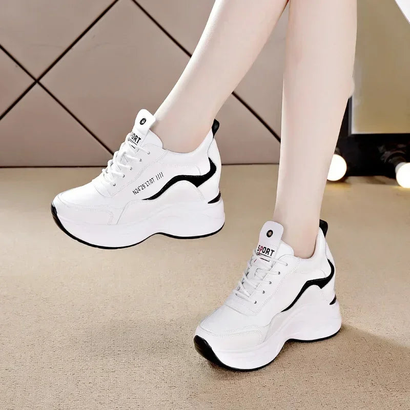 2025 New High Heels Wedge Outdoor Sport Spring White Shoes Breathable Casual Shoe Women Leather Platform Sneakers Red