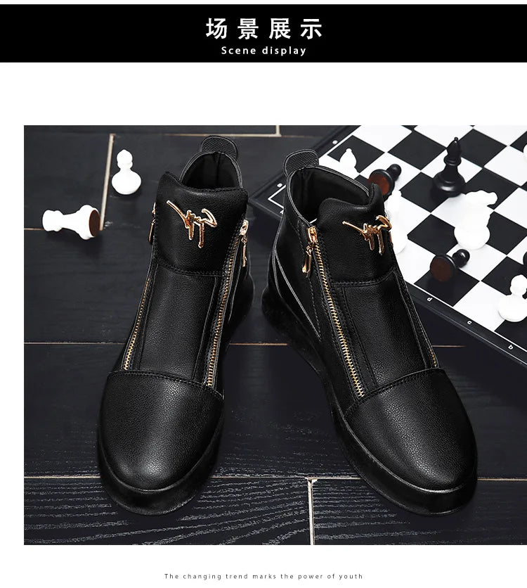 High Top Casual Shoes for Men Brand Ankle Boots Fashion White Men Skateboard Shoes Luxury Platform Sport Shoes Leather Men Boots