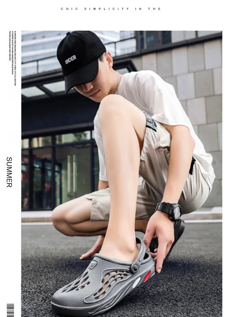 Eyriphy Summer Men Sandals Outdoor Clogs Casual Garden Shoes With Arch Support Kitchen Fishing Non-Slips Shoes Hole EVA Slides