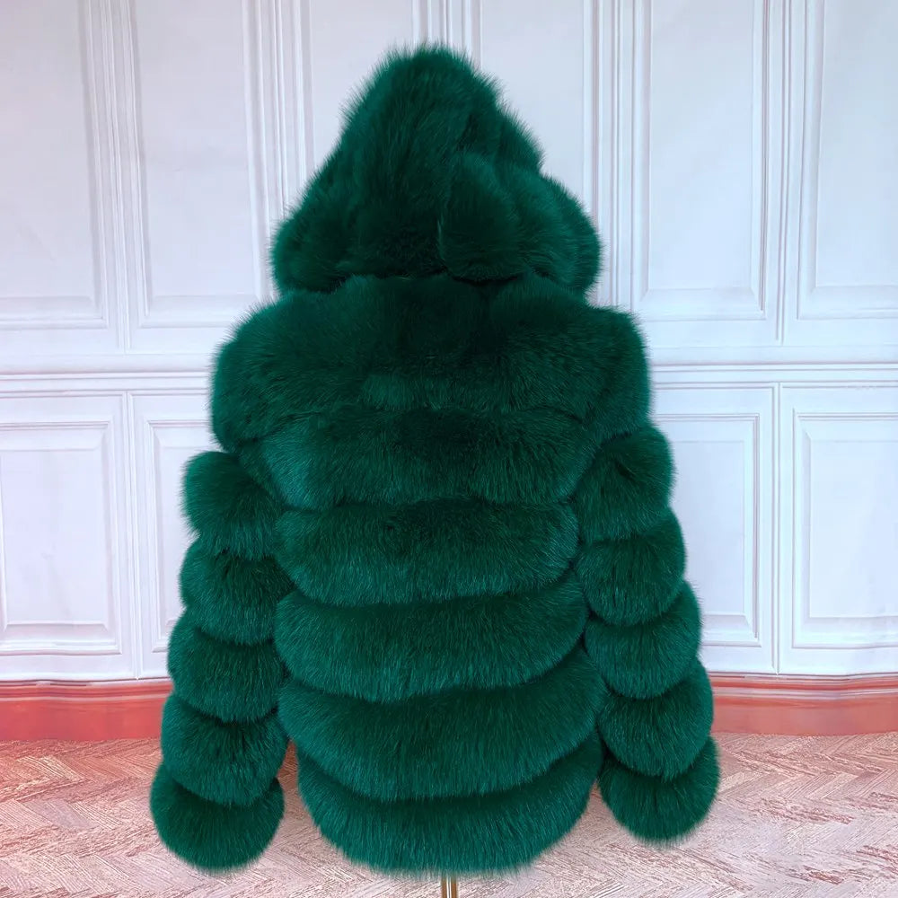 Fur Coat Women's Winter Coats Overcoat Female Fur Jackets For Women Long Sleeves Hood womans Real fur coats Real Fur Clothing