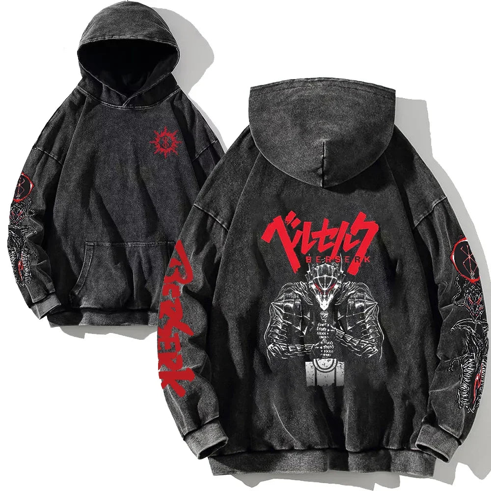 custom Wash Hoodies Men Women Vintage Black 100% Cotton Gothic Sweatshirts Casual Pullover Hip Hop Y2K Sportswear