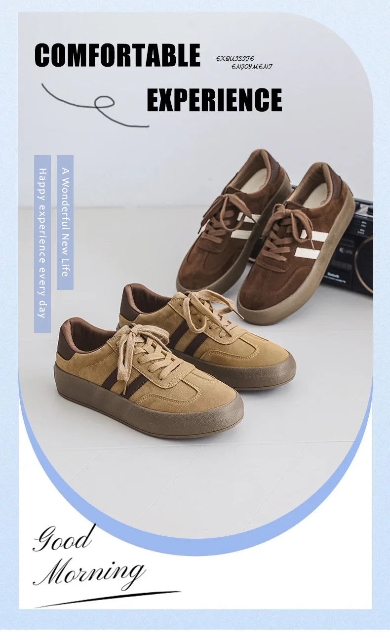 Vintage Brown Man Sneakers Suede Leather Men's Skateboard Shoes Comfort Lace-up Men Skate Sneakers Thick Sole Casual Board Shoes