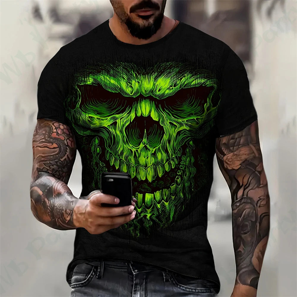 Oversize T-shirts Skull Print Compression Shirt Skull Graphic T shirts Men's Summer Clothes Oversize T-shirt Oversized T-shirt
