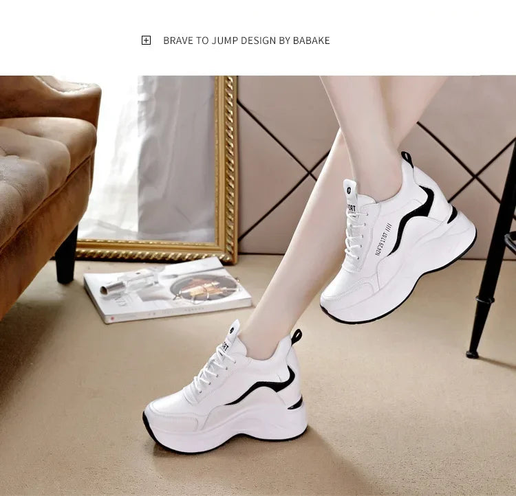 2025 New High Heels Wedge Outdoor Sport Spring White Shoes Breathable Casual Shoe Women Leather Platform Sneakers Red