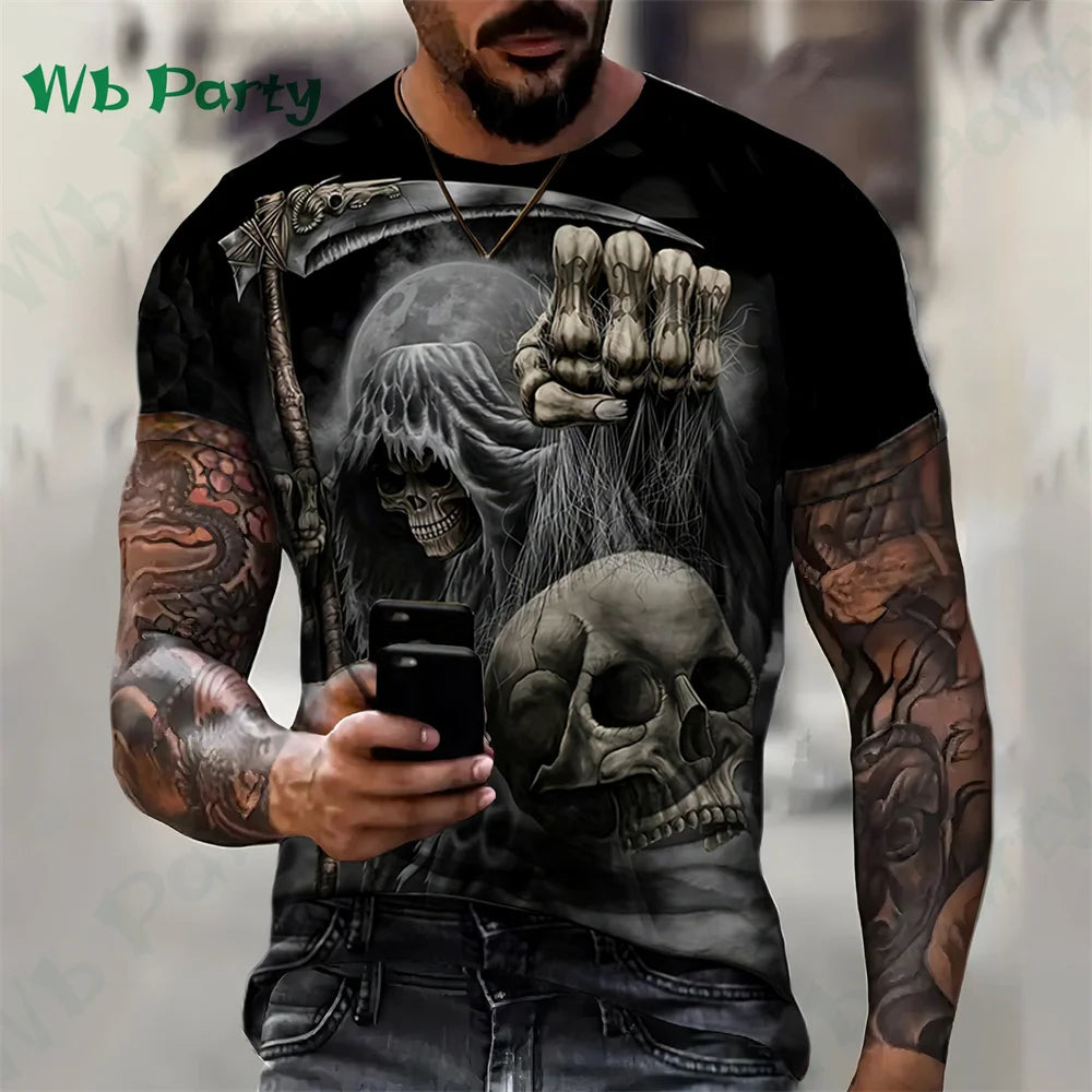 Oversize T-shirts Skull Print Compression Shirt Skull Graphic T shirts Men's Summer Clothes Oversize T-shirt Oversized T-shirt