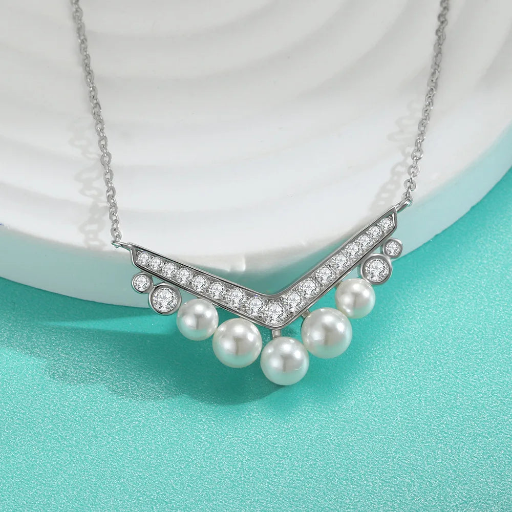 Luxury Pearl Moissanite Pendants Necklace For Women S925 Sterling Silver 18K Gold Plated Diamond Chain Wedding Gifts Jewelry